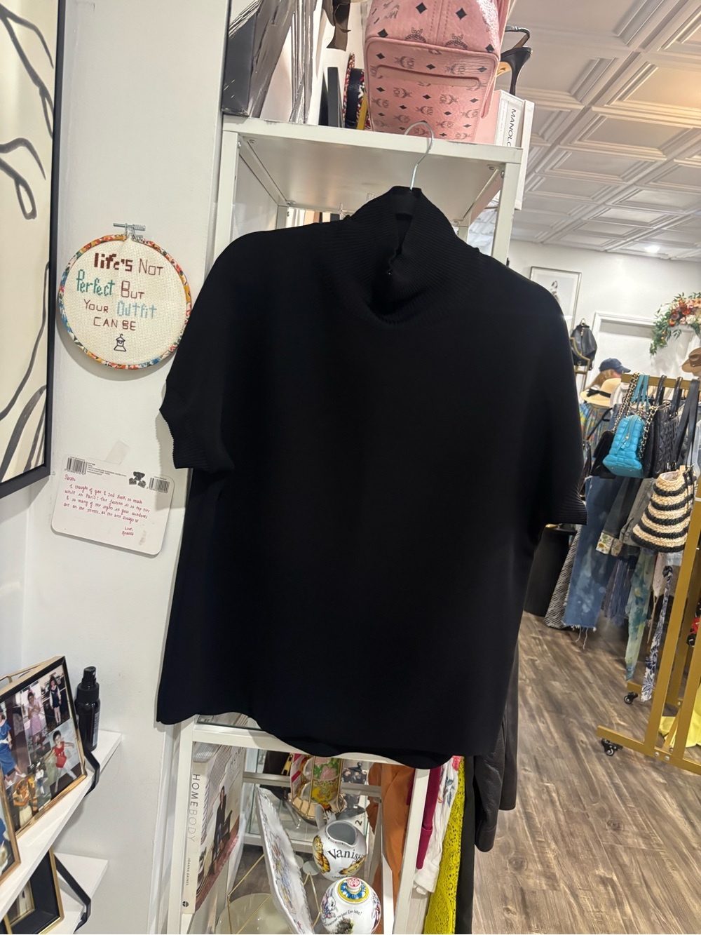Vince Black Short-Sleeve Mock Neck blouse